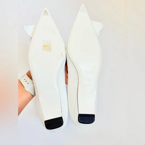 Prada White Leather Loop Bouquet Pointed Toe Ballet Flats EU 39 US 9 - Picture 7 of 10